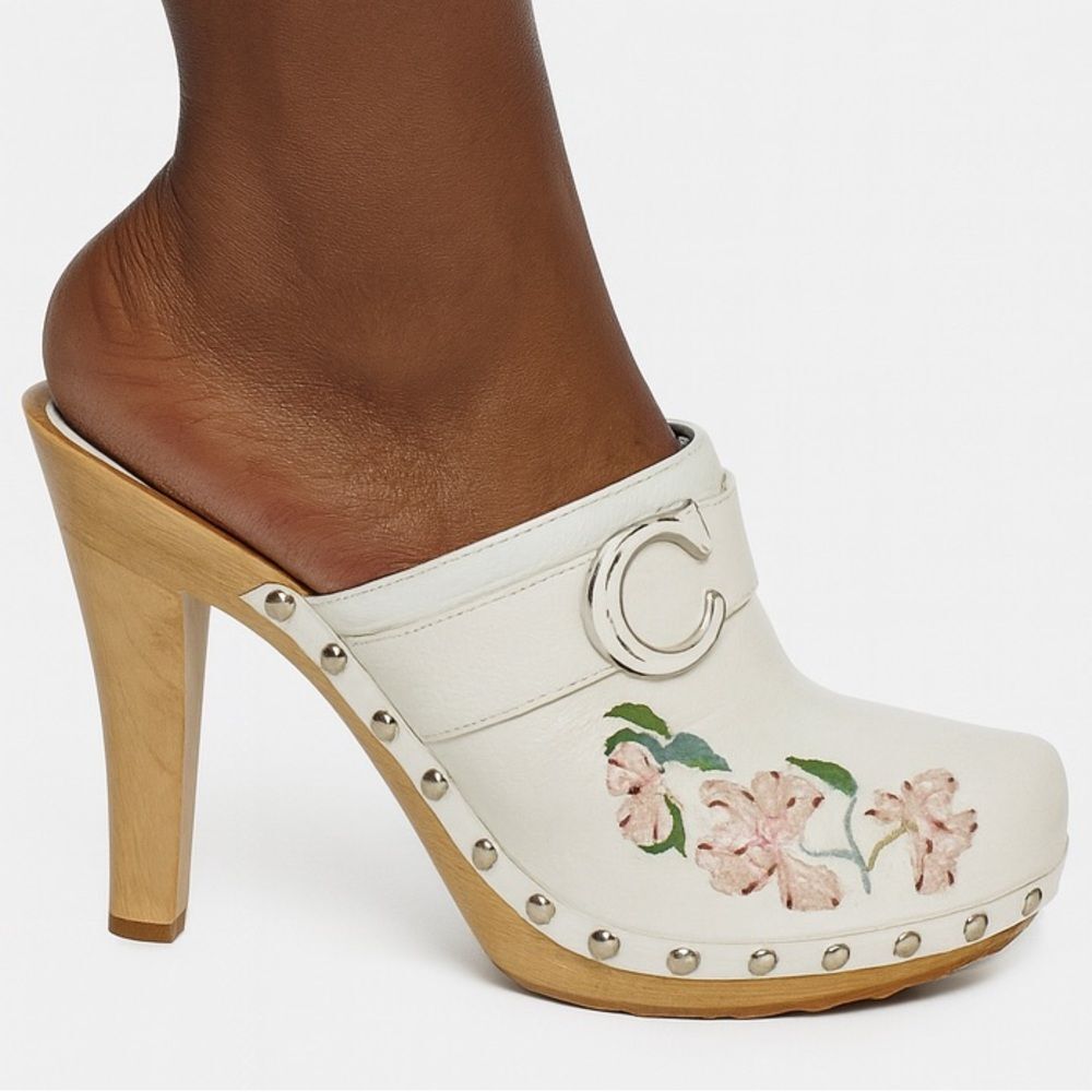 Rare Vintage DIOR by John Galliano White Embroidered Floral Print Clogs …